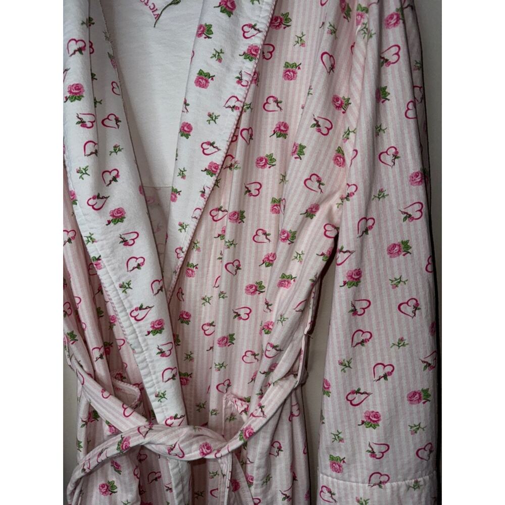 Victoria’s Secret Floral Heart Striped Print Robe Cotton White Pink Size XS/S - Picture 8 of 8